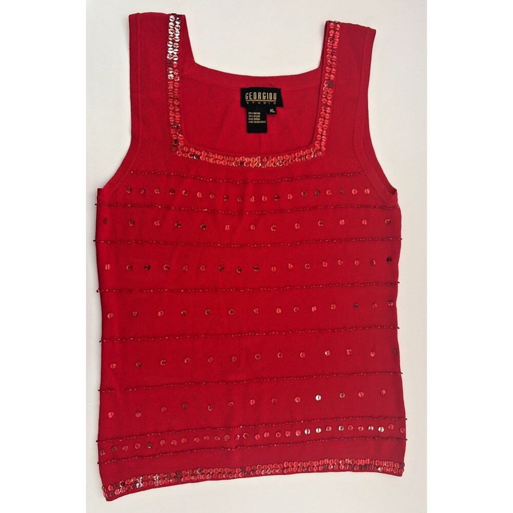 Georgiou Studio Red Sequin Tank Top Size XL